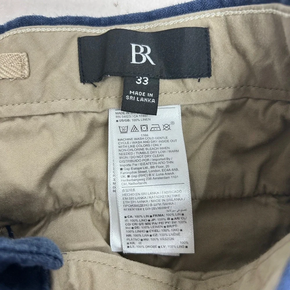 Banana Republic Mens 33 Blue 100% Linen Shorts Flat Front Casual Summer Indigo
